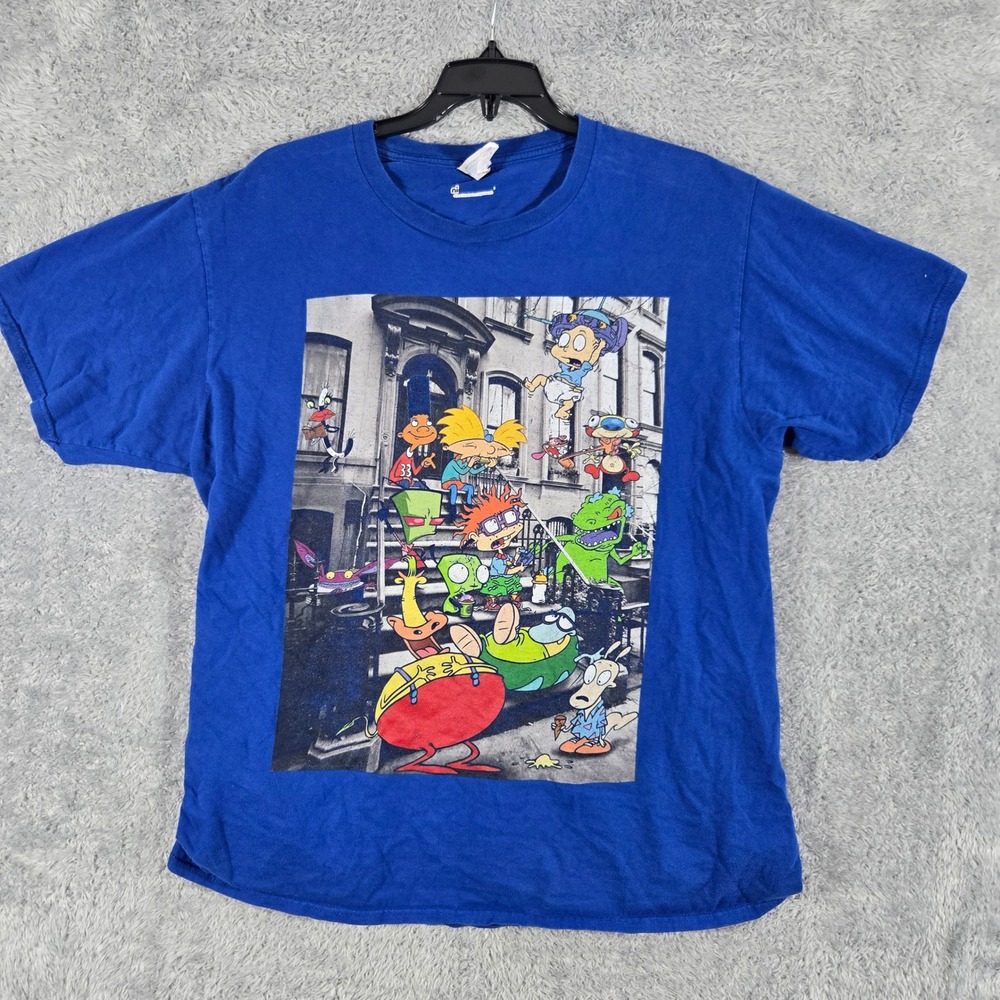 Nickelodeon 90s Cartoon Mashup Graphic Tee Royal Blue Port & Company Mens L